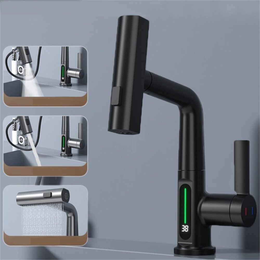 Intelligent Digital Display Faucet Pull-out Basin Faucet Temperature Digital Display Rotation - Image 3